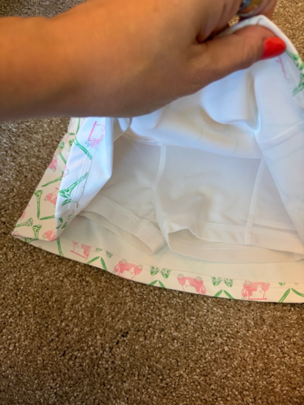 White Circle Skort with Pink Golf Cart and Green Pattern - Picture 3 of 3
